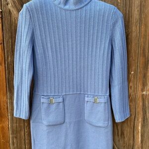 Vintage Gorgeous St John Dress, Sky Blue Short Dress with the gold hardware.